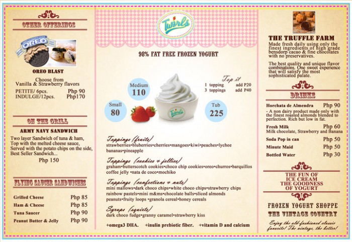 twirls frozen yogurt menu twirls frozen yogurt menu